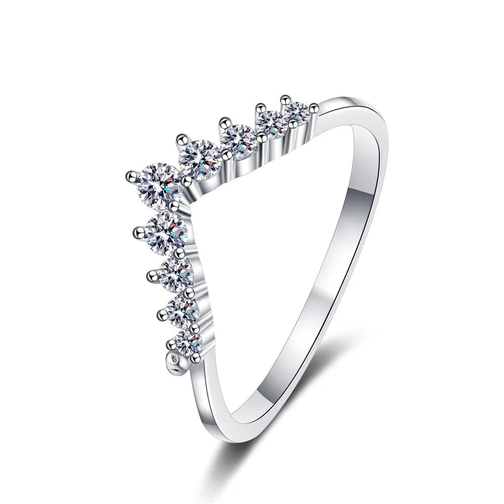 Best Selling S925 Sterling Silver Pour V Shape CZ Rings Stylish 925 Silver Rose Gold Plated High Polished V Rings for Women