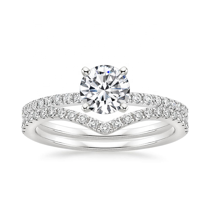 Custom Wedding Ring Set for Women 18K Solid Gold with Flair Moissanite Diamond Classic Style for Christian Lovers