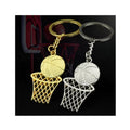 Fashion Sports Club Promotional Decoration Gifts 3d Gold Silver Basketball Hoop Keychain Pendant Bag Hanging Ornament Key Ring
