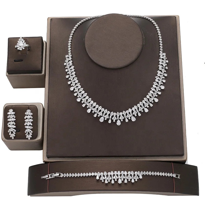 Dubai Bridal AAA Cubic Zirconia Luxury Jewellery  Necklace Nigeria Fashion Saudi Arabia Wedding Accessories Jewelry Sets  BN8238