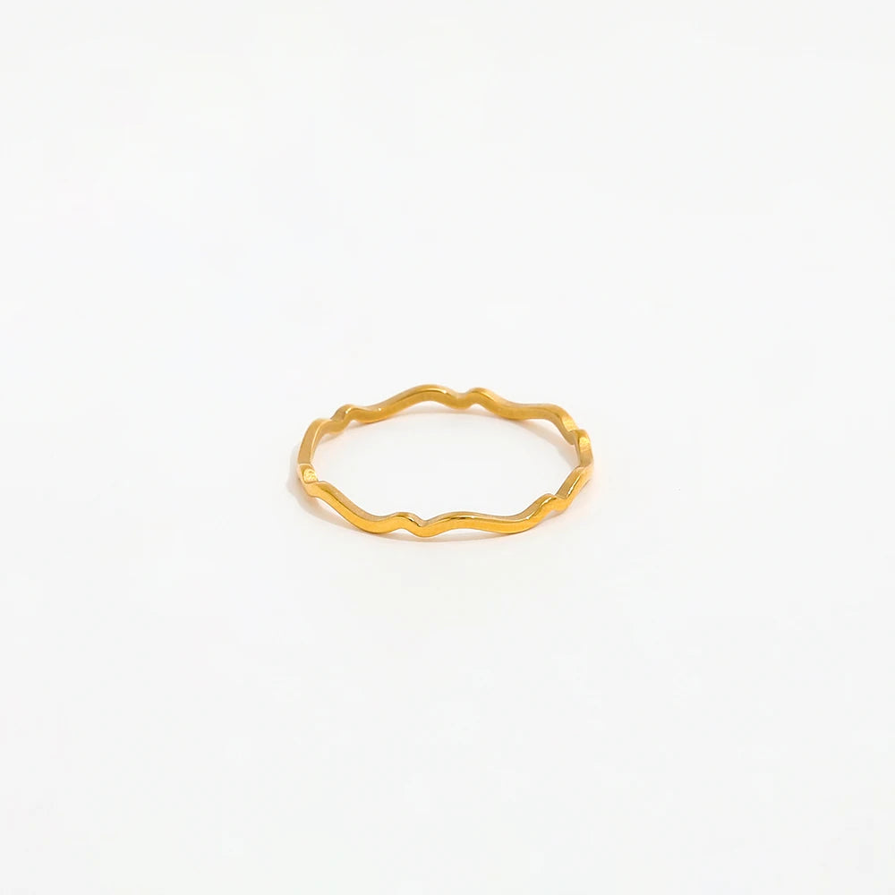 Joolim Jewelry Wholesale 18K Gold Plated Irregular Waved Stainless Steel Dainty Ring for Women Jewelry Wholesale