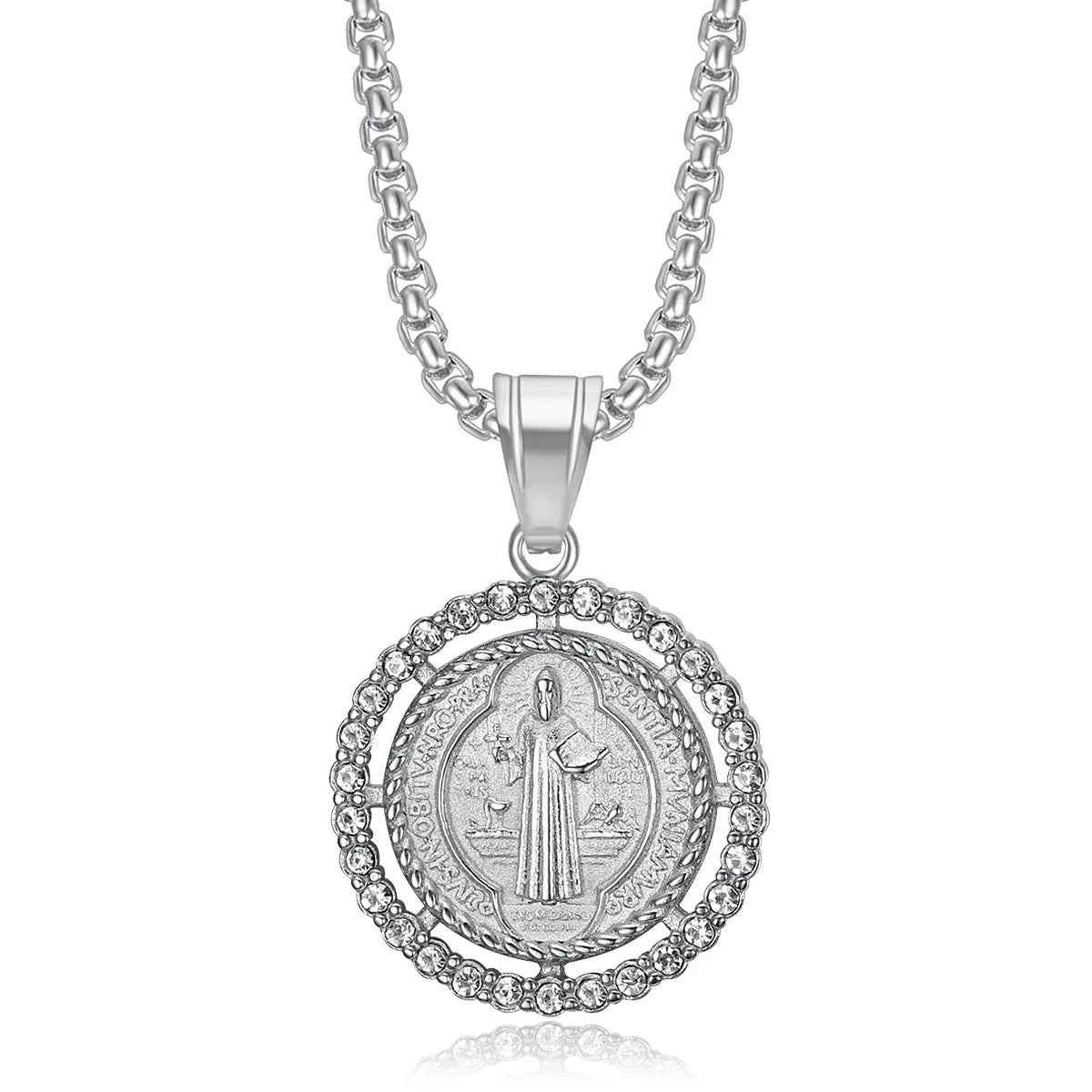 Wholesale Saint Benedict Stainless Steel Gold Plated Pendants Hip Hop Link Chain Necklace Fashionable Exorcist Jewelry
