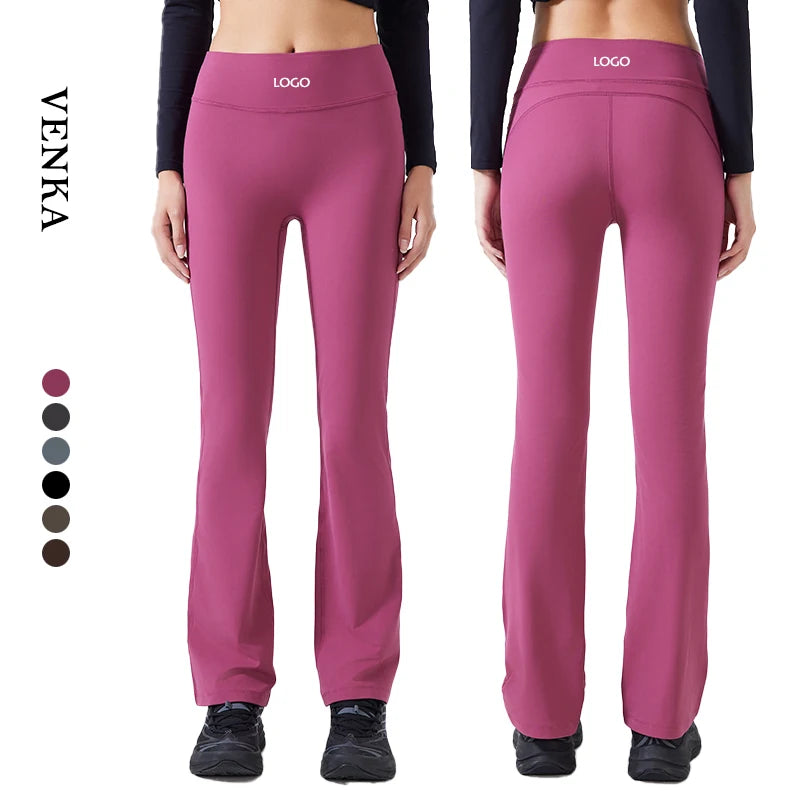 Female High Elastic Slimming Butt Lift Flared Leggings Sportswear Gym & Yoga Fitness Dancing Wear Solid Pattern Flared Pants