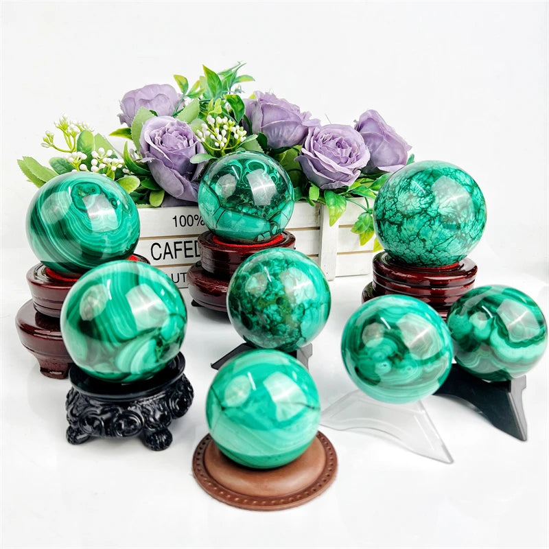 High Quality Hot Sale Bulk Gemstone Standing Malachite Sphere for Home Decoration