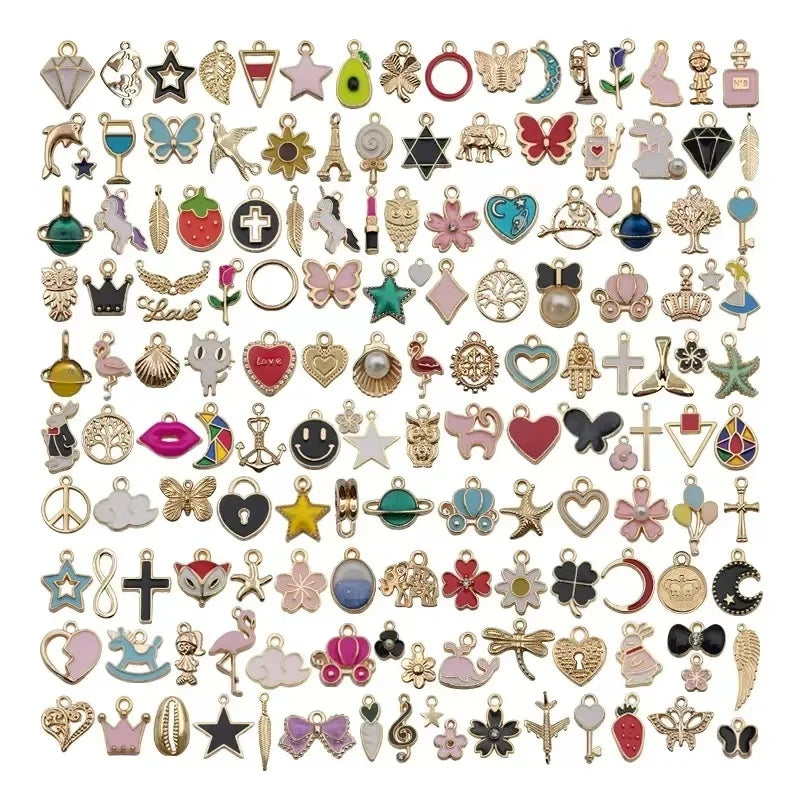 Wholesale Fashion Charms for Jewelry Making Assorted Gold Plated Enamel Pendants for DIY Necklace Bracelet Earring Mixed Bulk