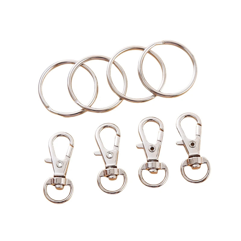 50pcs Lobster Clasp Keyring Bulk DIY Key Chains Accessory Lobster Claw Clasp with Key Rings Swivel Lanyard Clip Snap Hook Buckle