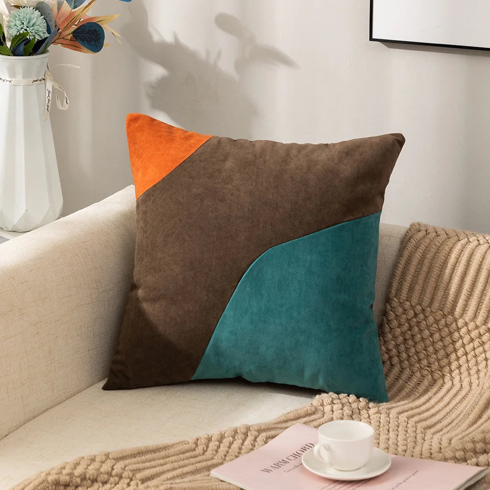 XinLan Modern Three Color Splicing Velvet Cushion Cover Living Room Bedroom Car Hotel Cushion Cover