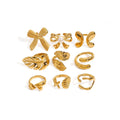 Stylish Stainless Steel PVD Gold Plated Free Size Rings Water Resistant Leaf Bow Heart Open Rings Fashion Jewelry for Women