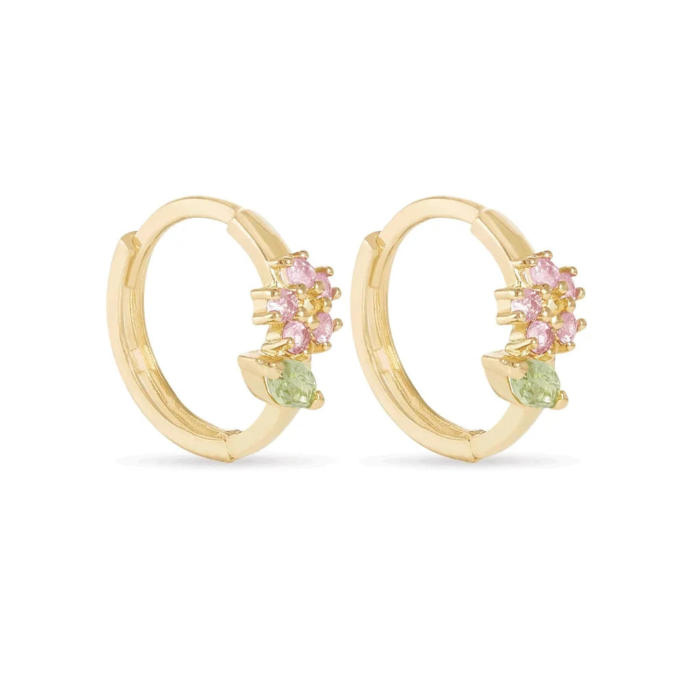 925 Sterling Silver Geometric Rhombus Black Zircon Flower Colourful Zircon Pearl Huggie Earrings for Women