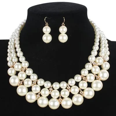 T6160 Fashion Pearls Jewelry Set Women Pearls Necklace Earrings Set
