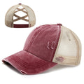 Wholesale Female Fashion Sports Cap Curved Brim Washed Canvas Trucker Mesh Hat Character Style for Outdoor for Cross Ponytail