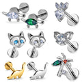 ASTM F136 Titanium 16G EAR Leaf Shape with CZ Top Cartilage Tragus Earrings Ear Lip Helix Studs Tongue Nail Piercing Jewelry