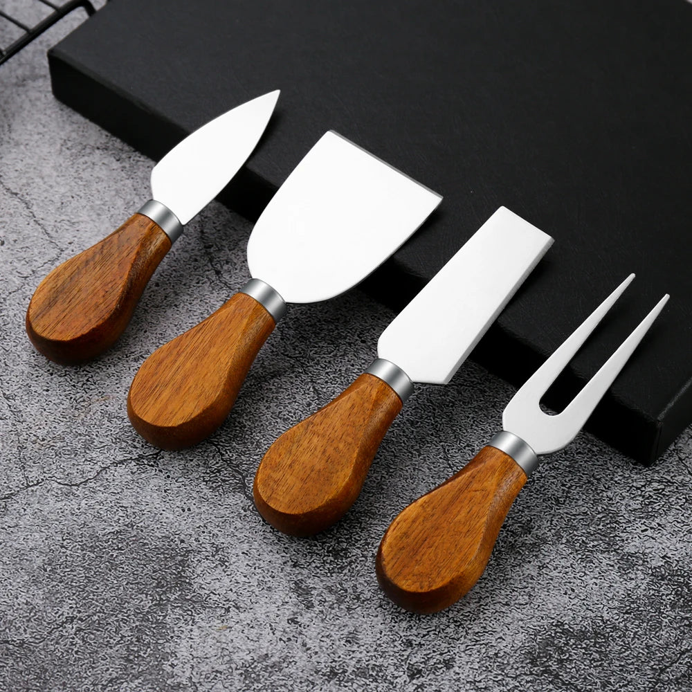 Acacia Wood Handle Cheese Tools Slicer Grater Butter Knives Cake Board Cutter Cheese Knife Set Stainless Steel Popular Kitchen