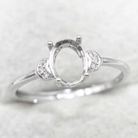 Sterling Silver 6*8mm Semi Mount Ring Frame Empty Blank Support Claw Setting S925 Base Holder Without Center Stone for DIY Inlay