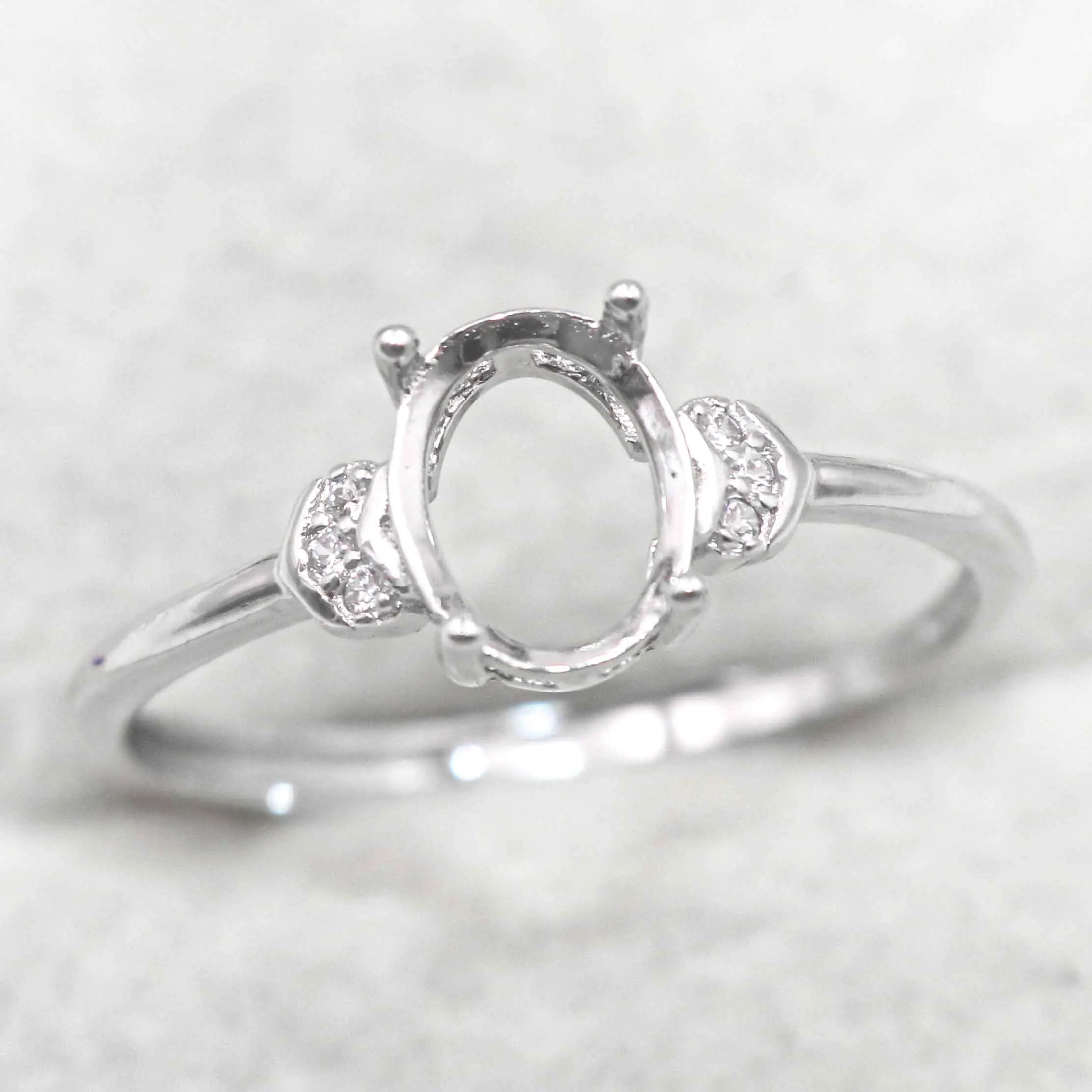 Sterling Silver 6*8mm Semi Mount Ring Frame Empty Blank Support Claw Setting S925 Base Holder Without Center Stone for DIY Inlay