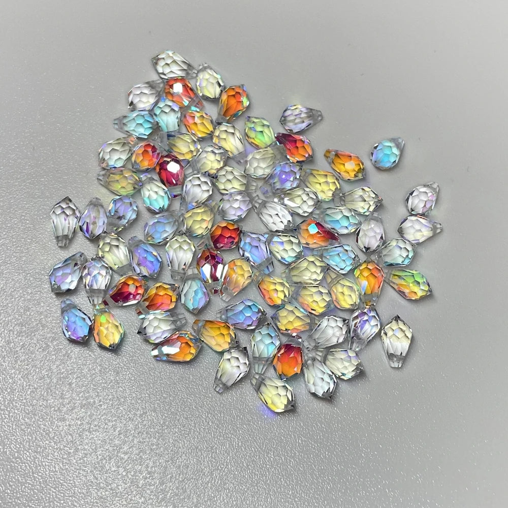 HQ GEMS 4x7mm Hight Quality Aurora Borealis  Water Drop Beads With Hole Faceted Glass Gemstone