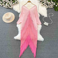 Spring Casual Dress for Women Patchwork Contrast Color Tassel Women's Fashion Dresses