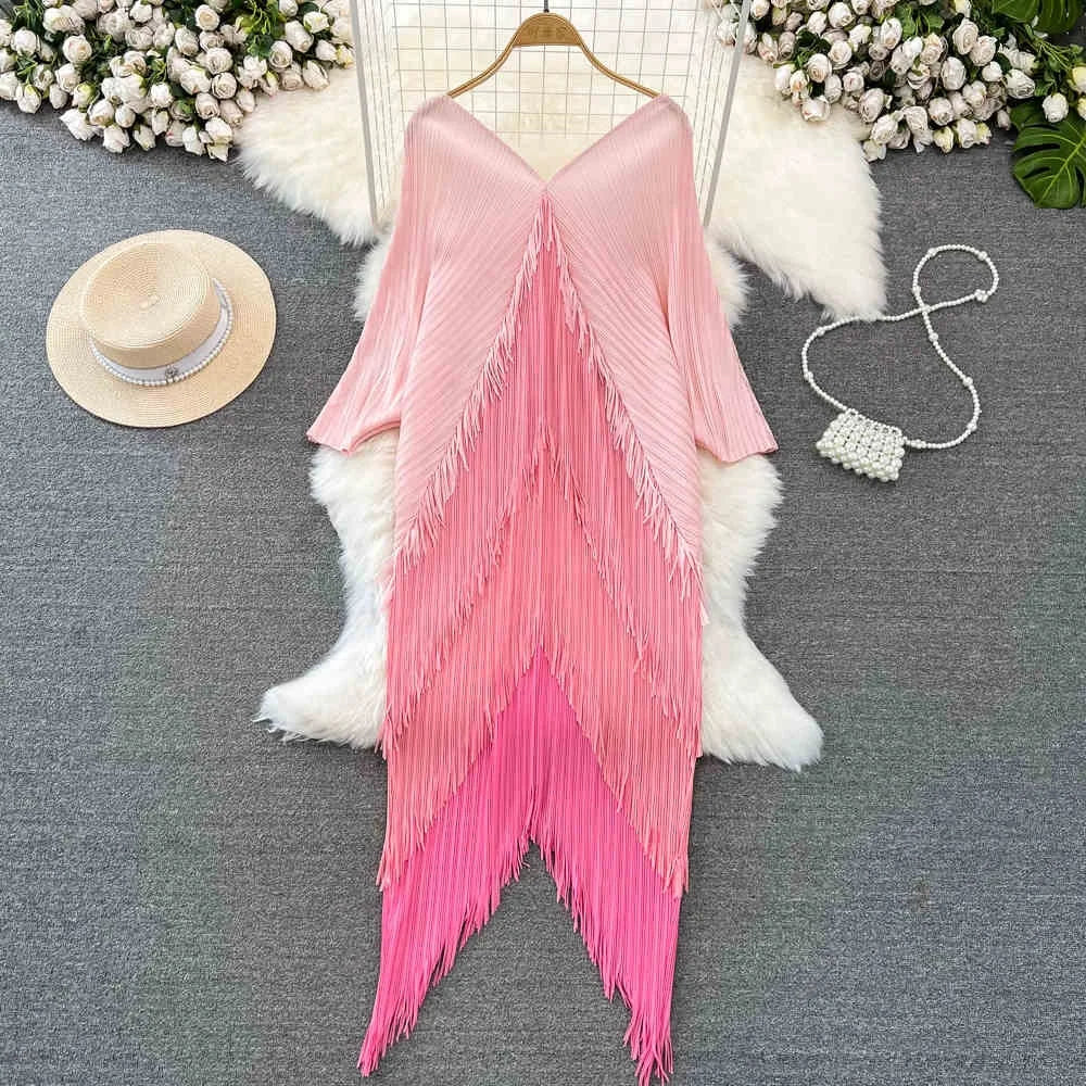 Spring Casual Dress for Women Patchwork Contrast Color Tassel Women's Fashion Dresses