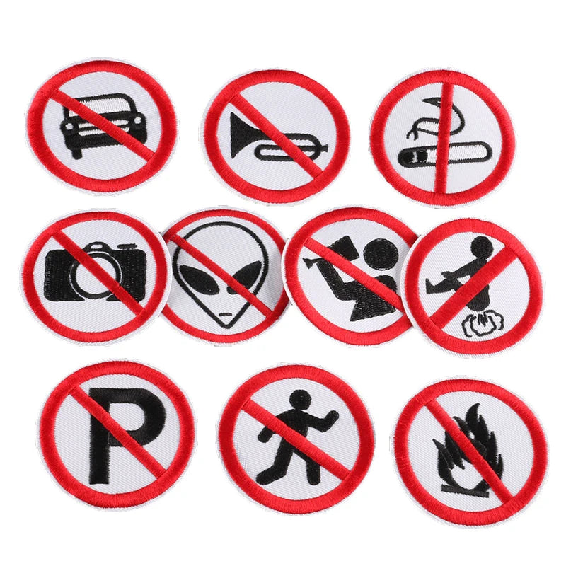 Traffic Signs Embroidery Twill Iron-on No Parking No Taking Photos No Smoking Patch