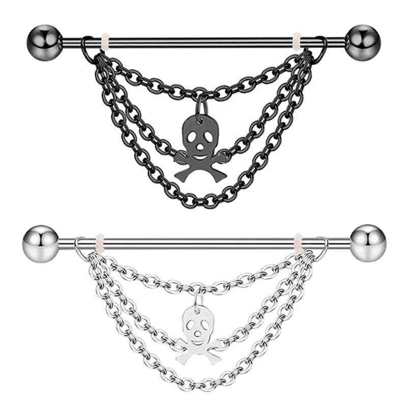 Wholesales Skull 14G Industrial Barbell Earring Cartilage Piercing Jewelry 38mm 1&1/2 Inch Stainless Steel Industrial Piercing B