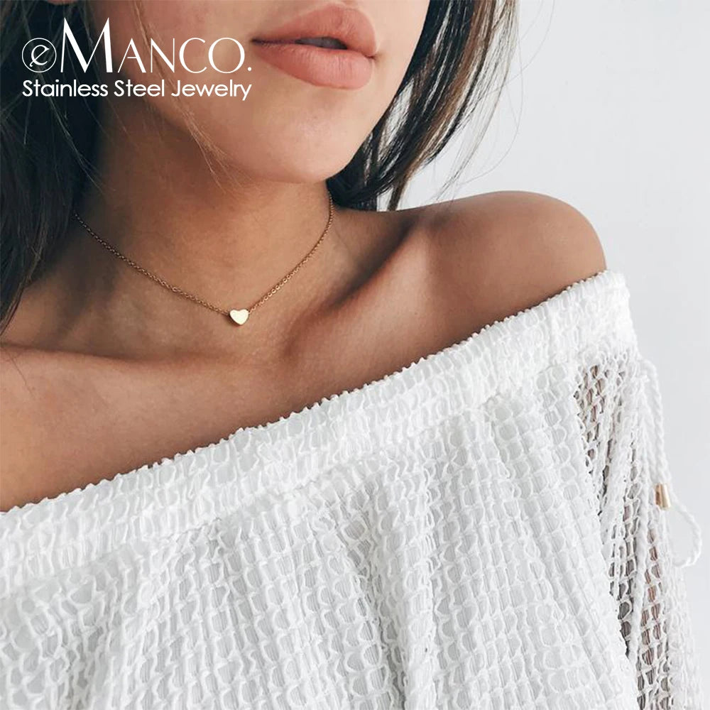 EManco Dropshipping Tarnish Free Fashion Dainty Waterproof Necklace Stainless Steel Love Heart Shape Pendant Necklace for Women
