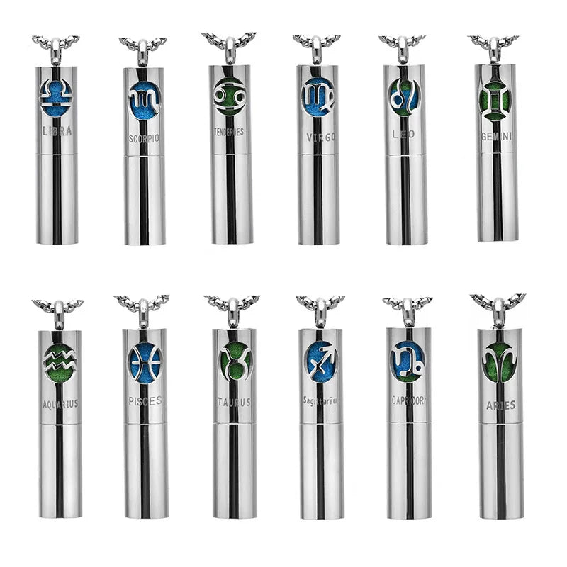 SSeeSY Fashion Jewelry Non Tarnish Oil Astrology Stainless Steel Pendant Horoscope Zodiac Sign Perfume Bottle Necklace for Women