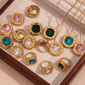 Spring Fashion Flower Design Shining Zirconia Jewelry Set Gold Plated Stainless Steel Necklace Earring Ring Set