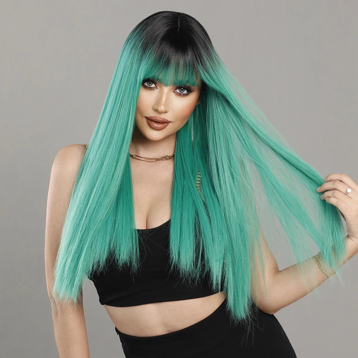 Green Wig Heat Resistant Dark Green Ombre Synthetic Wig With Black Roots Natural Looking Wigs for Women Cospaly St. Patrick's