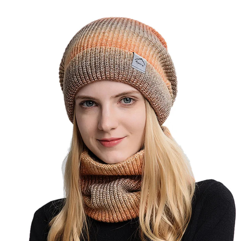Women Winter Hat and Scarf Set   Knit Beanie Hat Scarf Set for Girl Warm Skull Cap Set Neck Warmer Fleece Lined Pom