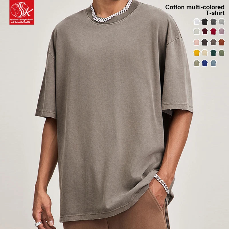 SK Oversized Sport T-Shirt 280g Crewneck Drop Shoulder Heavy-Duty 280 Grams Plain T-Shirt Graffiti Pattern Short Sleeve Knitted