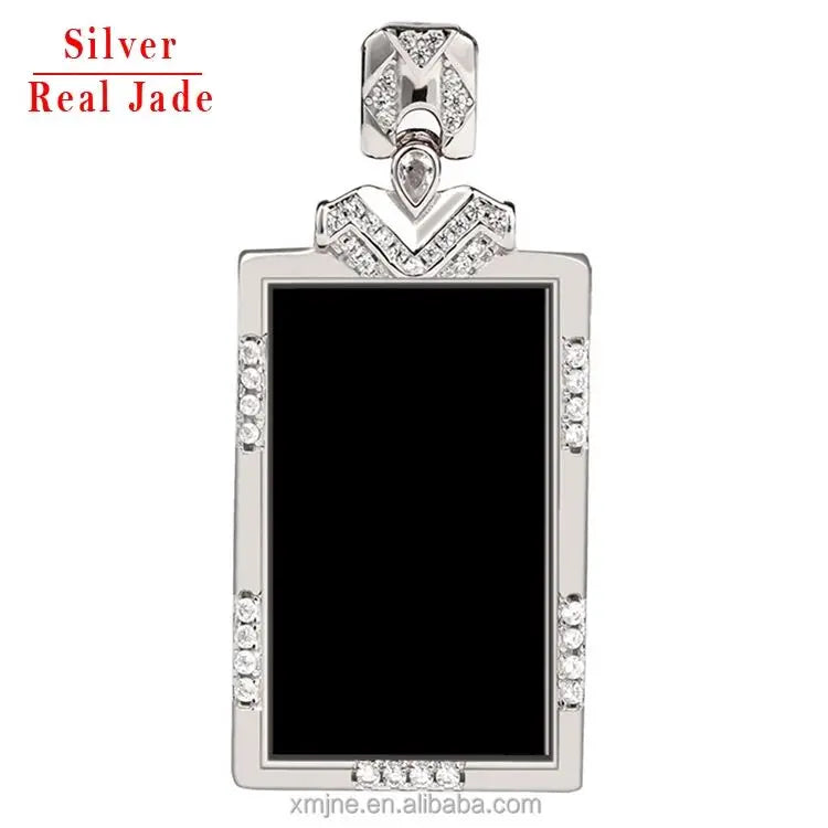 S925 Silver Inlaid Natural Ink Emerald Grade a Jadeite Ink Jade No Problem Brand Translucent Jade Pendant Simple Female Model 5