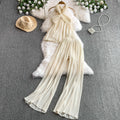 Summer Strapless Hanging Neck Vest High Waisted Drape Pleated Wide Leg Pants 2 piece Set