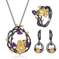 C7874 Abiding Fine Jewelry China Wholesale Beautiful Squirrel Style Natural Amethyst 925 Sterling Silver Jewelry Set