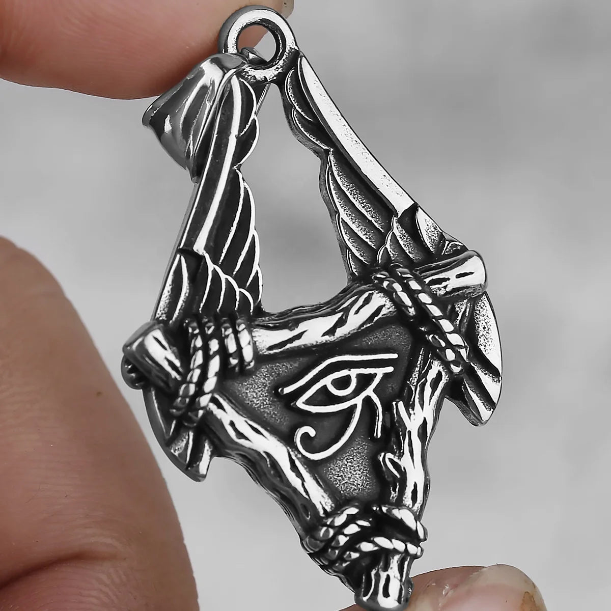 MECYLIFE Feather Necklace Vintage Stainless Steel Jewelry Mens Hiphop Horus Eye Pendant Egyptian Necklace