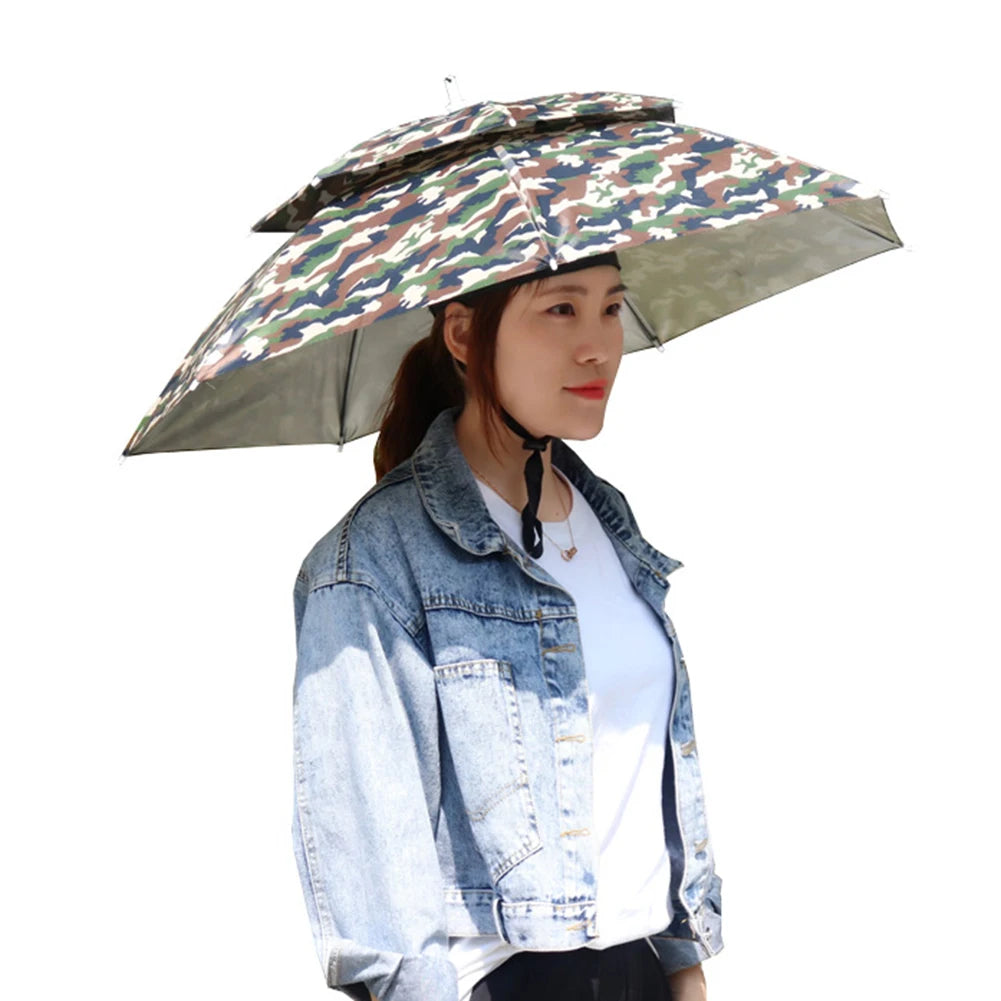 Double Layer Uv Protection Sunshade Breathable Portable Folding Parasol Headwear Sun Umbrella Hat Fishing