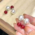 Lucky Double Pearl Earrings 8+10mm Imitation Jade Imitation Australian White Sea Pearl Earrings Artificial Jewelry Earrings
