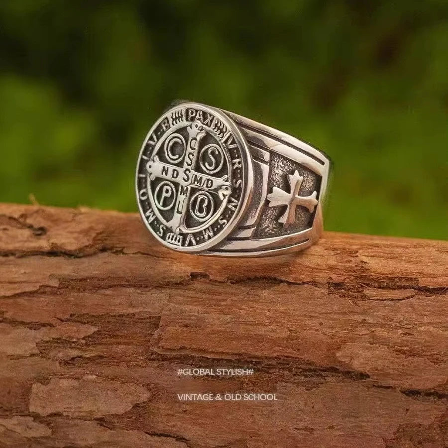 Hot Selling European and American Rock Personality Cross Letter Stainless Steel Ring Men's Ring
