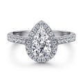 Dylam Women's Fine Jewelry Rhodium Plated Teardrop Halo Pear Cut 1 Ct Cubic Zirconia CZ Solitaire Engagement Ring