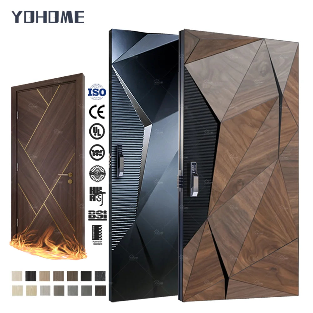 American Style Custom Stylish Modern Entrance Door Front Solid Wood Door for Home Office House Exterior Entry Door