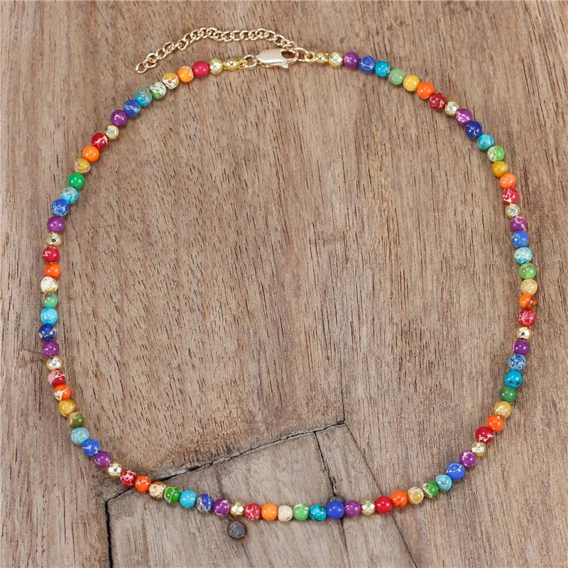 Crafted Handmade 7 Chakra Natural Stone Jasper Beads Choker Necklace Women Boho Simple Short Necklace Jewelry Gift Wholesale