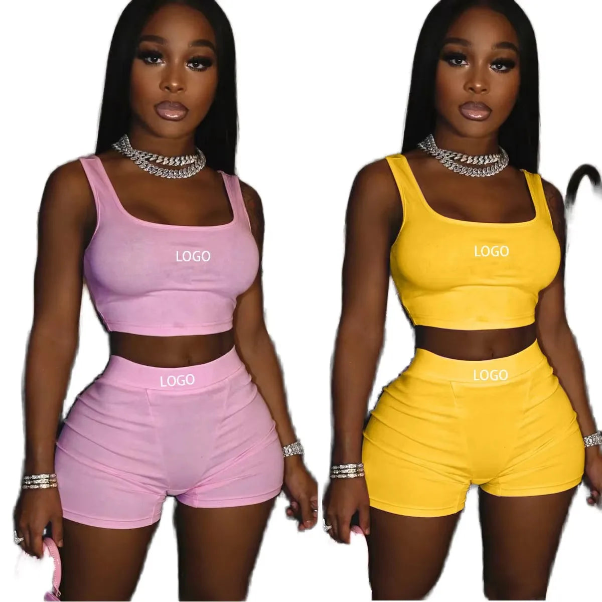 Custom 2 Piece Short Sets Women Summer Soild Crop Tops Biker Shorts Two Piece Shorts Women's Clothing Sets Tracksuit