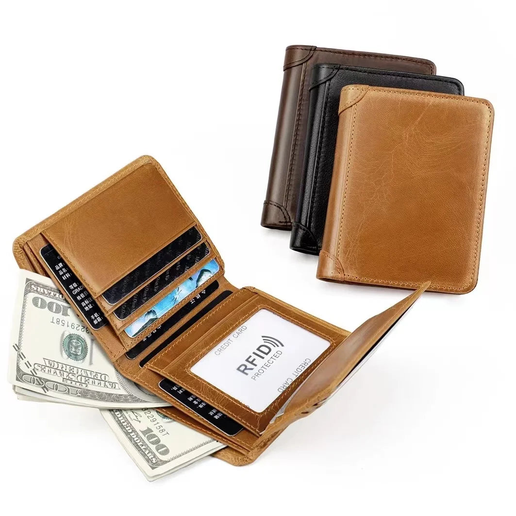 Marrant Retro Bifold Short Wallets for Men Genuine Leather Slim Wallet Male Purse Credit Card Holder Rfid Leather Wallet