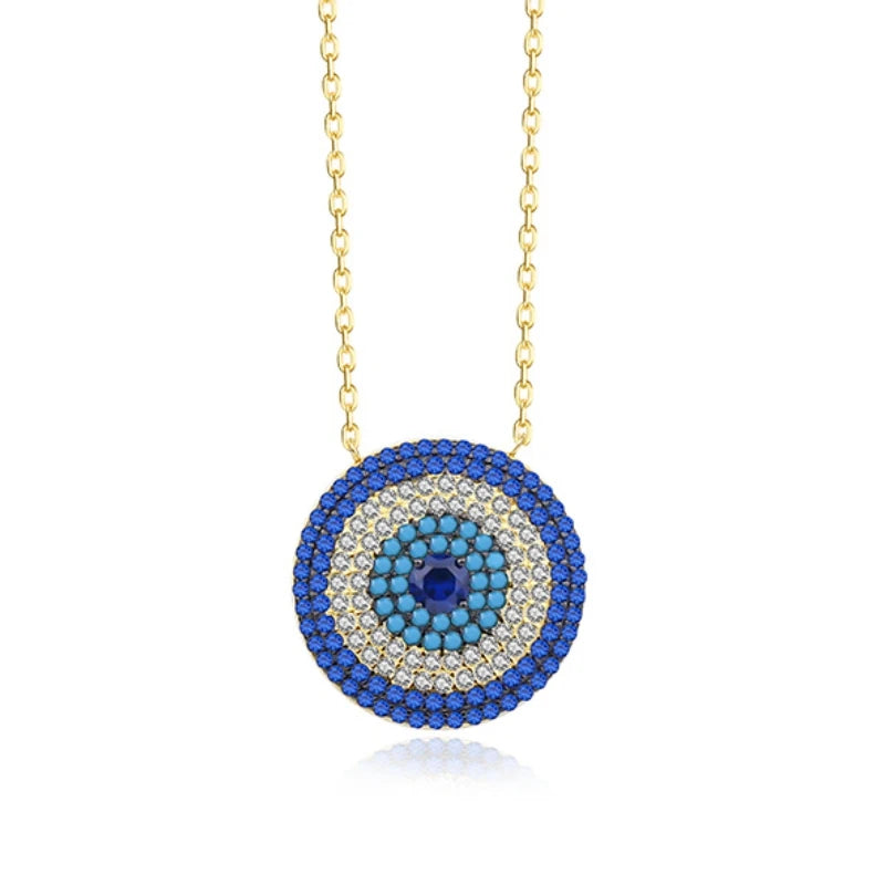 Wholesale Round Turkish Evil Eye Jewelry 925 Sterling Silver Blue Turkish Eye Necklace 18k Gold Pendant Necklace