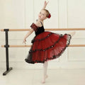 Professional Ballet Romantic Tutu Long Skirt Black Red Spain Dress Adult Children's Ballet Performance Dress