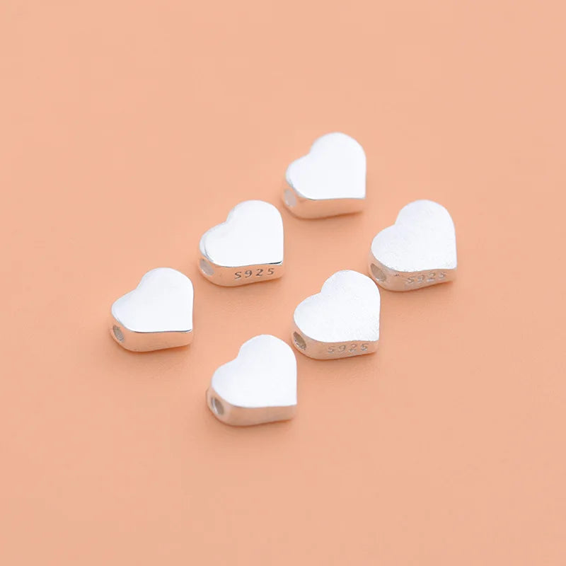 6mm Heart Bead 925 Sterling Silver Brushed Spacer Beads for Jewelry Making