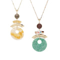 Natural Stone Long Necklace Green Stone Yellow Jade Stone Round Shell Piece Simple Necklace Fashion Necklace Luxury Gift for Her