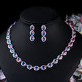 Beautiful Rainbow CZ Mystic Stone Round Drop Women Party Necklace Earrings Fashion Bridal Wedding Jewelry Sets