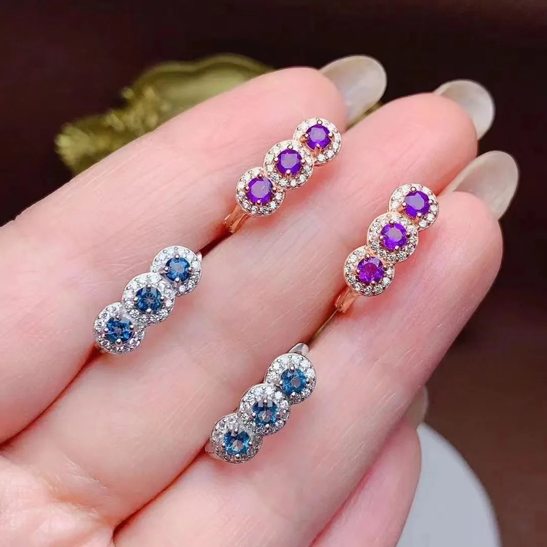 Factory Supply 925 Sterling Silver Gold Plated Natural Gemstone Statement Classical Hoop Handmade Jewelry Earrings Set Girls