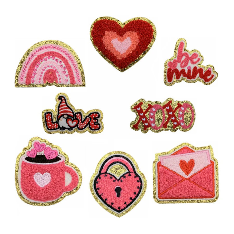 Valentines Chenille Glitter Handmade Embroidery Iron-on love Letter Valentines Patches