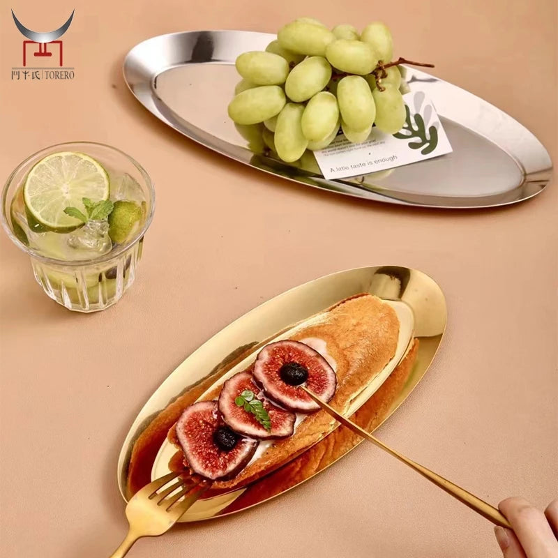 Factory Wholesale Stainless Steel Oval Plate Towel Jewelry Metal Serving Tray for Home Hotel Restaurant
